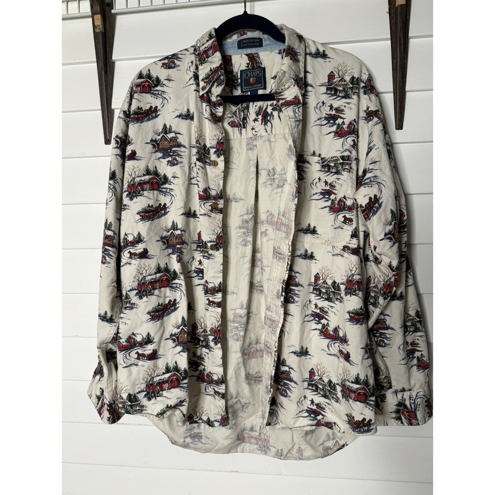 VTG Chaps Ralph Lauren Shirt Men Winter All Over Print Long Sleeve, Large Men